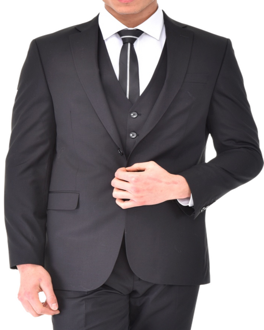 Black Plain Three Piece Suit