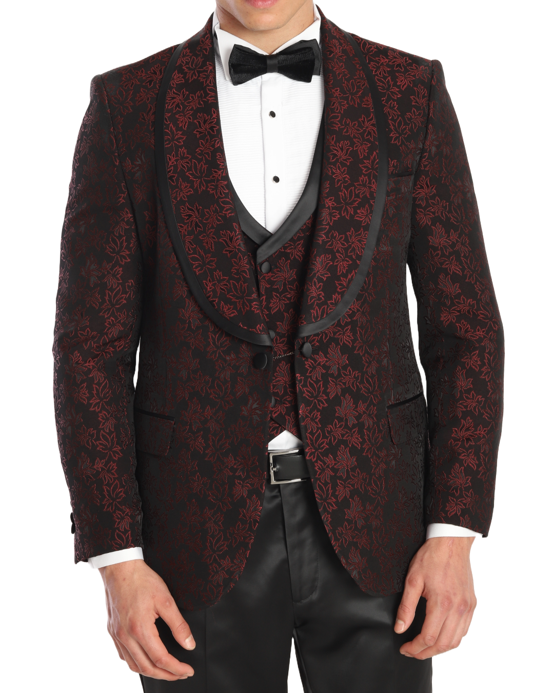 Burgundy Jacquard Three Piece Dinner & Wedding Suit