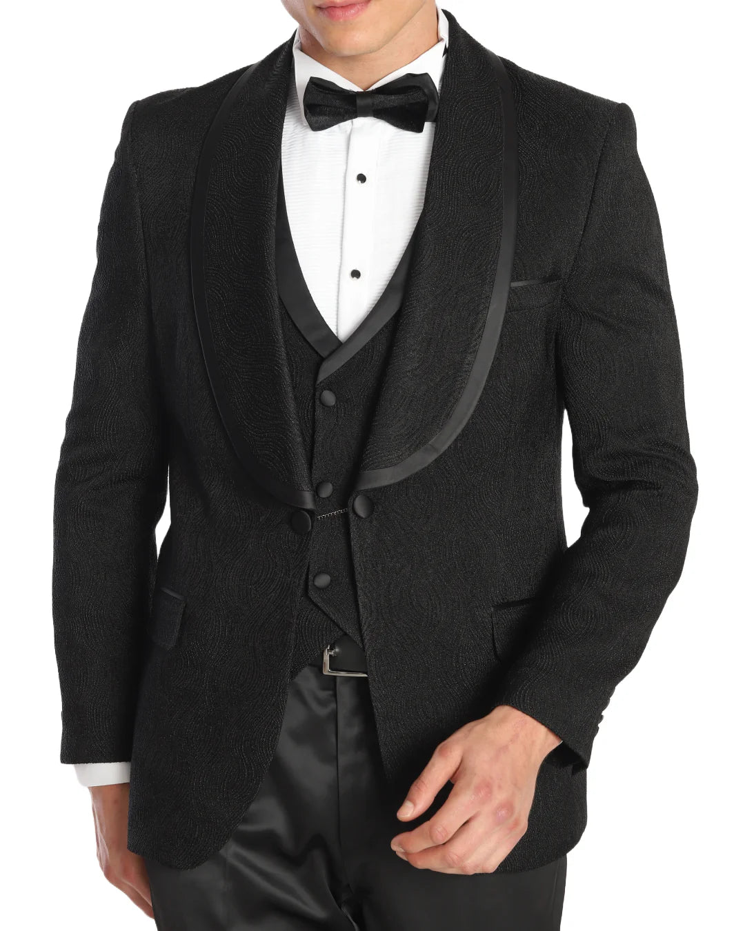 Black Bracode Jacquard Dinner Suit